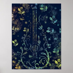 Affiche de peinture de guitare de fleurs