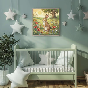 Affiche de pépinière d'animaux de forêt de lapin m