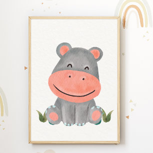 Affiche de pépinière de hippopotame mignon décorat