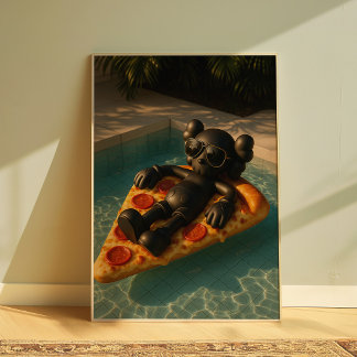 Affiche de piscine flottante pizza drôle d'été