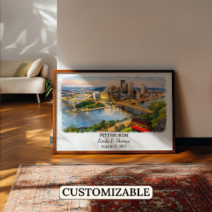 Affiche de Pittsburgh Pennsylvanie, Aquarelle, Sur
