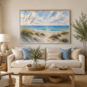 Affiche de plage d'herbe côtière Horizon Bleu