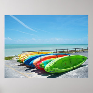 Affiche de plage d'océan de couleurs de kayaks de