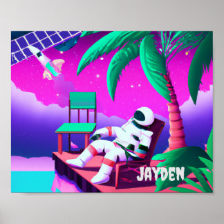 AFFICHE DE PLAGE PERSONNALISÉE ASTRONAUTE DÉTENTE