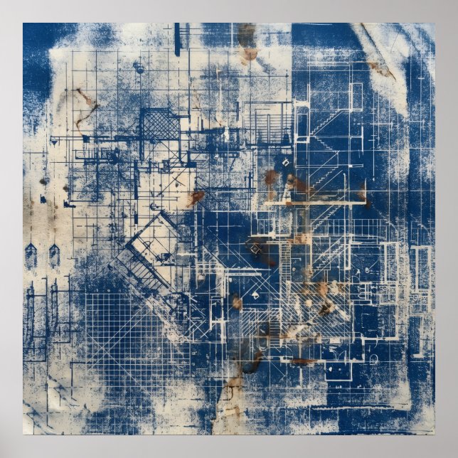 Affiche de plan architectural bleu (Devant)