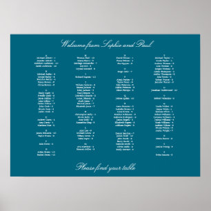 Affiche de plan de salle alphabétique turquoise