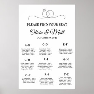 Affiche de plan de table alphabétique pour mariage