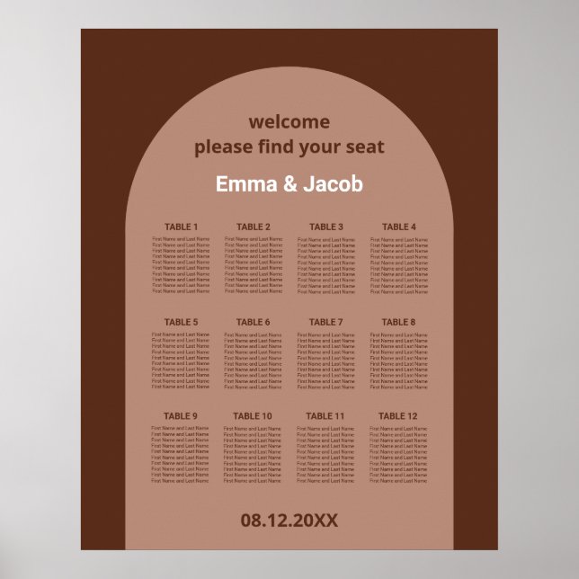 Affiche de plan de table Arch 12 Marron Mocha (Devant)