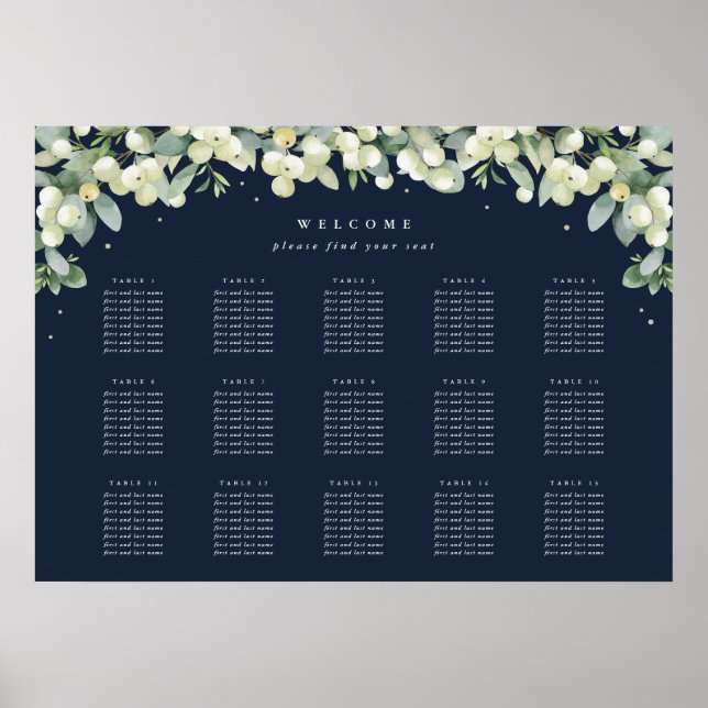 Affiche de plan de table de 28x20" 15 tables de 8  (Devant)