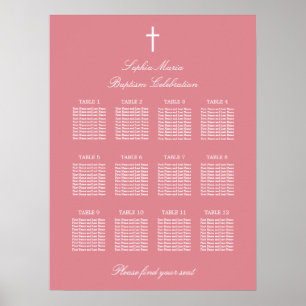 Affiche de plan de table de baptême Rose Pâle 12 T