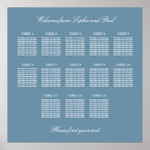 Affiche de plan de table de mariage à 13 tables Bl
