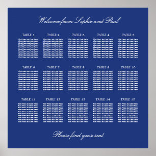 Affiche de plan de table de mariage à 15 tables bl