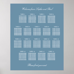 Affiche de plan de table de mariage à 18 tables Bl