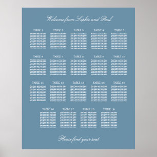 Affiche de plan de table de mariage à 19 tables Bl