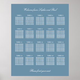 Affiche de plan de table de mariage à 20 tables Bl