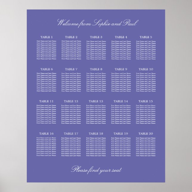 Affiche de plan de table de mariage à 20 tables La (Devant)