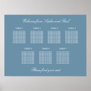 Affiche de plan de table de mariage à 7 tables Ble