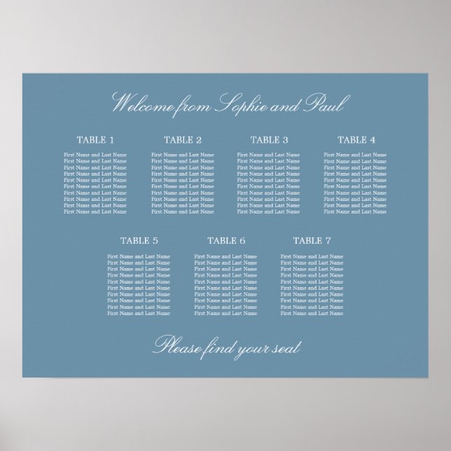 Affiche de plan de table de mariage à 7 tables Ble (Devant)