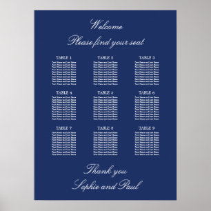 Affiche de plan de table de mariage à 9 tables Ble