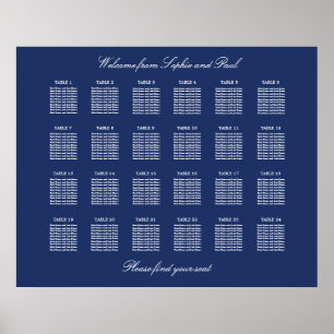 Affiche de plan de table de mariage bleu marine 24