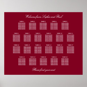 Affiche de plan de table de mariage Burgundy 22