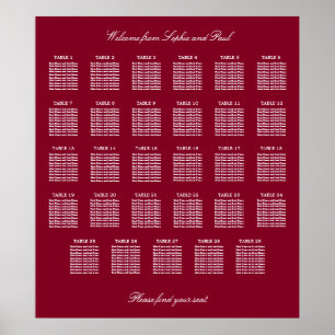 Affiche de plan de table de mariage Burgundy 29