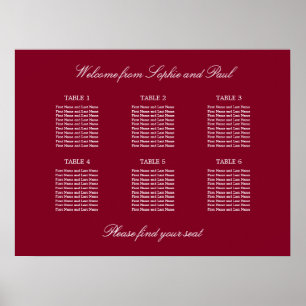 Affiche de plan de table de mariage Burgundy 6