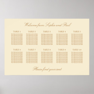 Affiche de plan de table de mariage crème beige 10