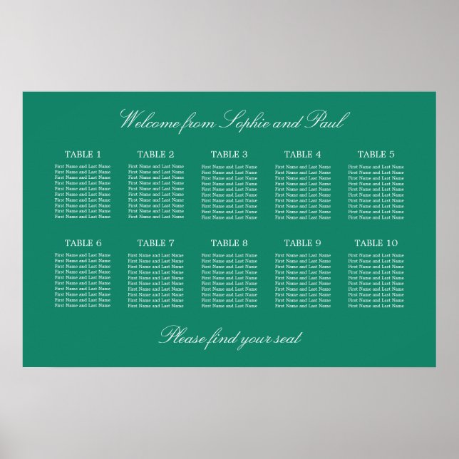 Affiche de plan de table de mariage Emerald 10 (Devant)