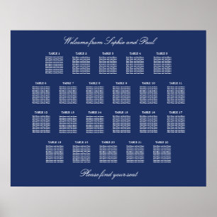 Affiche de plan de table de mariage Navy Blue 22