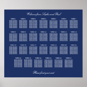 Affiche de plan de table de mariage Navy Blue 27