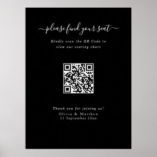Affiche de plan de table de mariage noir moderne a