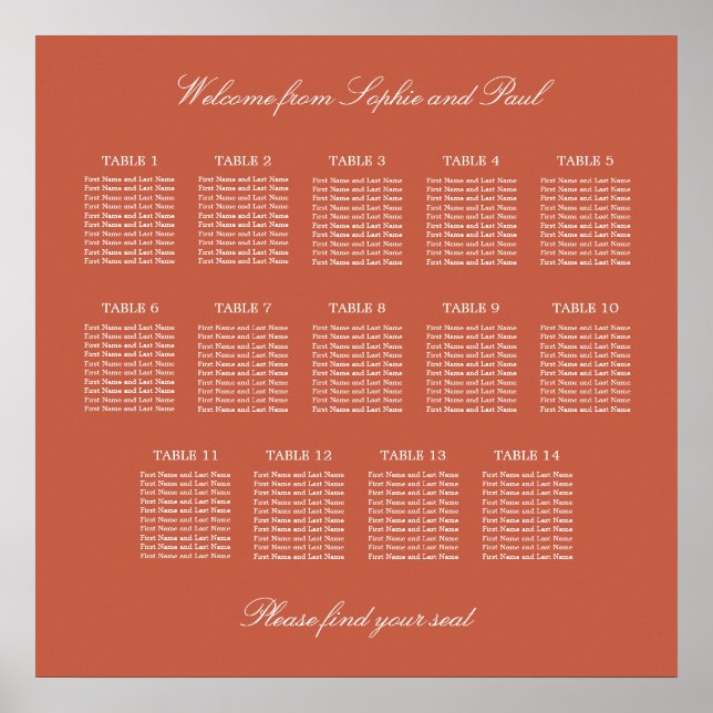 Affiche de plan de table de mariage Terracotta 14  (Devant)