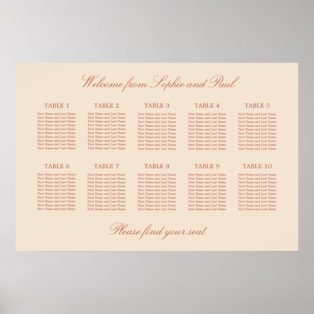 Affiche de plan de table Terracotta Script 10 (Devant)