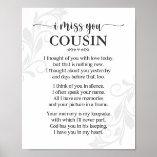Affiche de poème pour cousin « Tu me manques »
