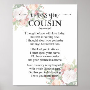 Affiche de poème pour cousin « Tu me manques »