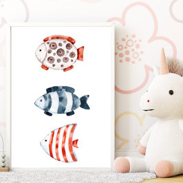 Affiche de poissons rouges et bleus sous la mer