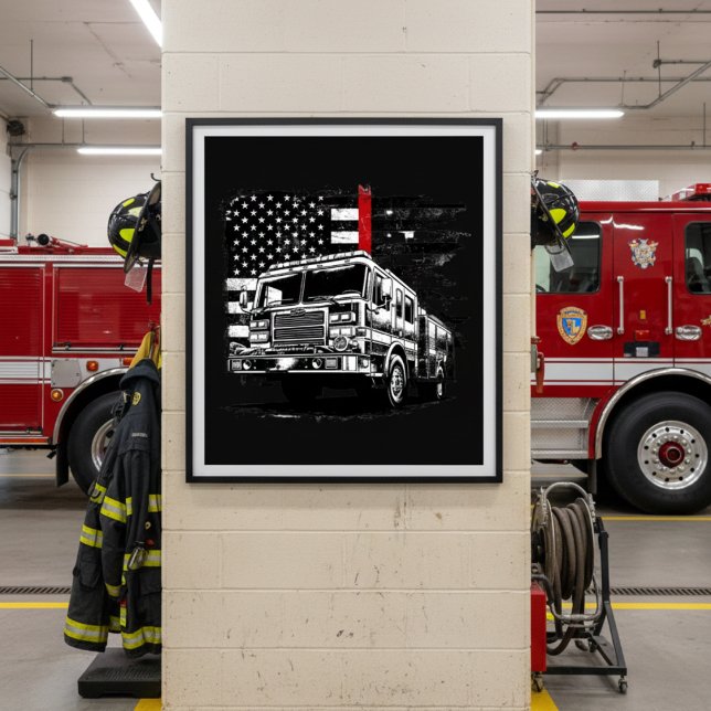 Affiche de pompier Thin Red Line Grunge Drapeau (Créateur téléchargé)