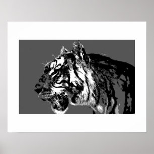 Affiche de pop art du tigre sibérien B&W