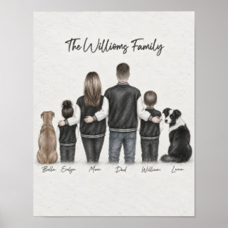 Affiche de portrait au graphite d'une famille de q