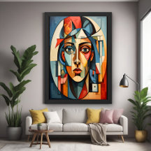 Affiche de portrait cubiste moderne géométrique