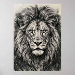 Affiche de portrait de lion au fusain