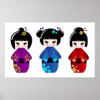 Affiche de poupées Kokeshi