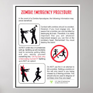 Affiche de procédure de secours de zombi