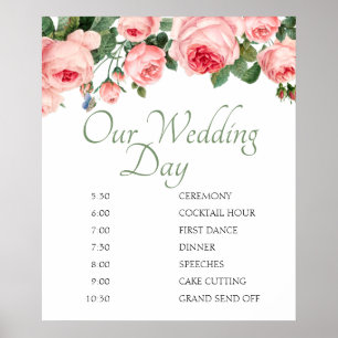 Affiche de programme de mariage floral rose rose g