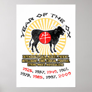 Affiche de qualités de l'année du Bœuf