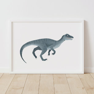 Affiche de raptor bleu pour chambre d'enfants dino