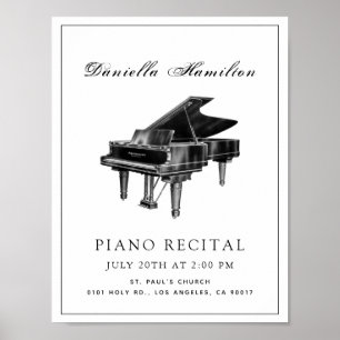 Affiche de récital de piano simple classique blanc
