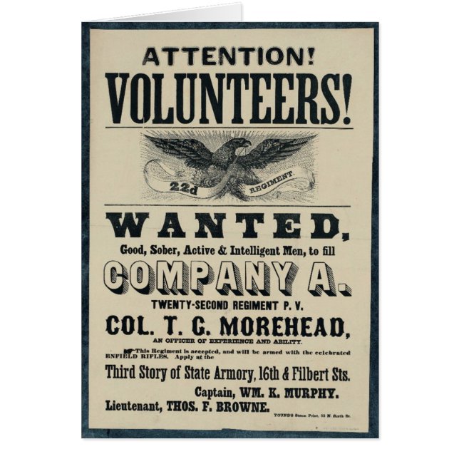 Affiche de recrutement de guerre civile, régiment (Devant)