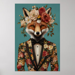Affiche de renard en costume, Portrait de renard,